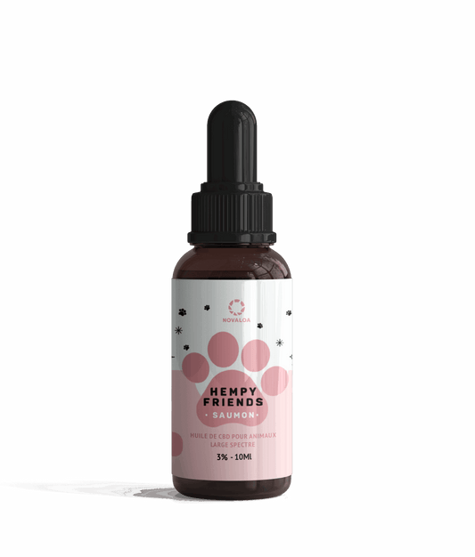 Huile CBD Animaux 3% au saumon – bien-être chiens et chats