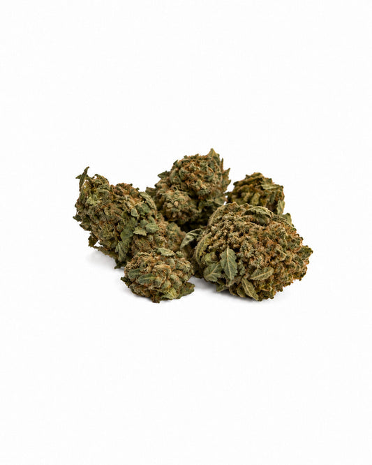 Illustration de fleurs Lemon Kush HPE 30 %, vert olive foncé, sur fond blanc